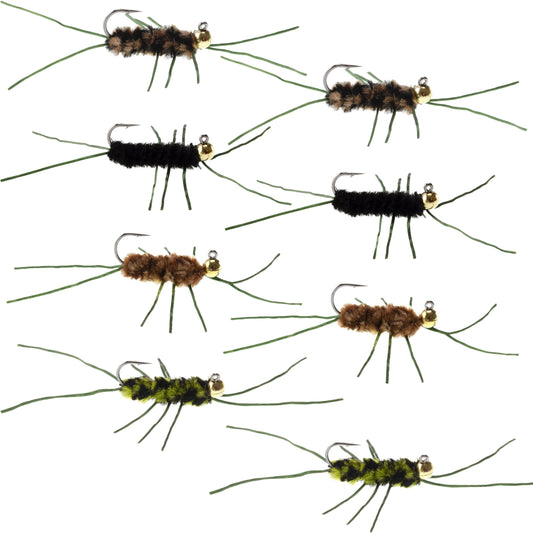 Tungsten Bead Jigged Pat's Rubber Legs Euro Nymph Assortment Fly Fishing Flies - 8 Flies Hook Size 10