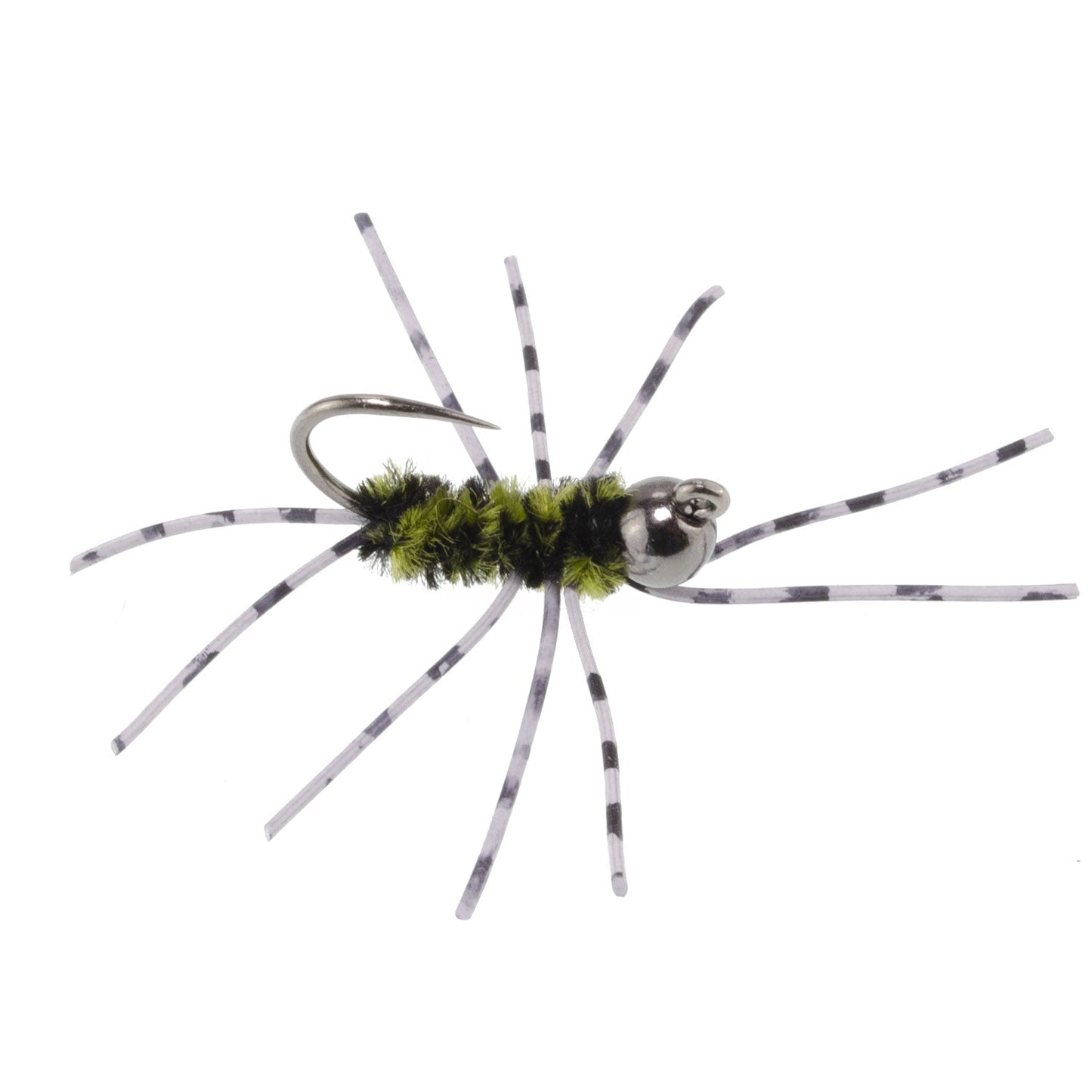 Barbless Pat's Rubber Legs Tungsten Bead Jigged  Olive/Black Euro Nymph  - Set of 6 Flies Hook Size 10