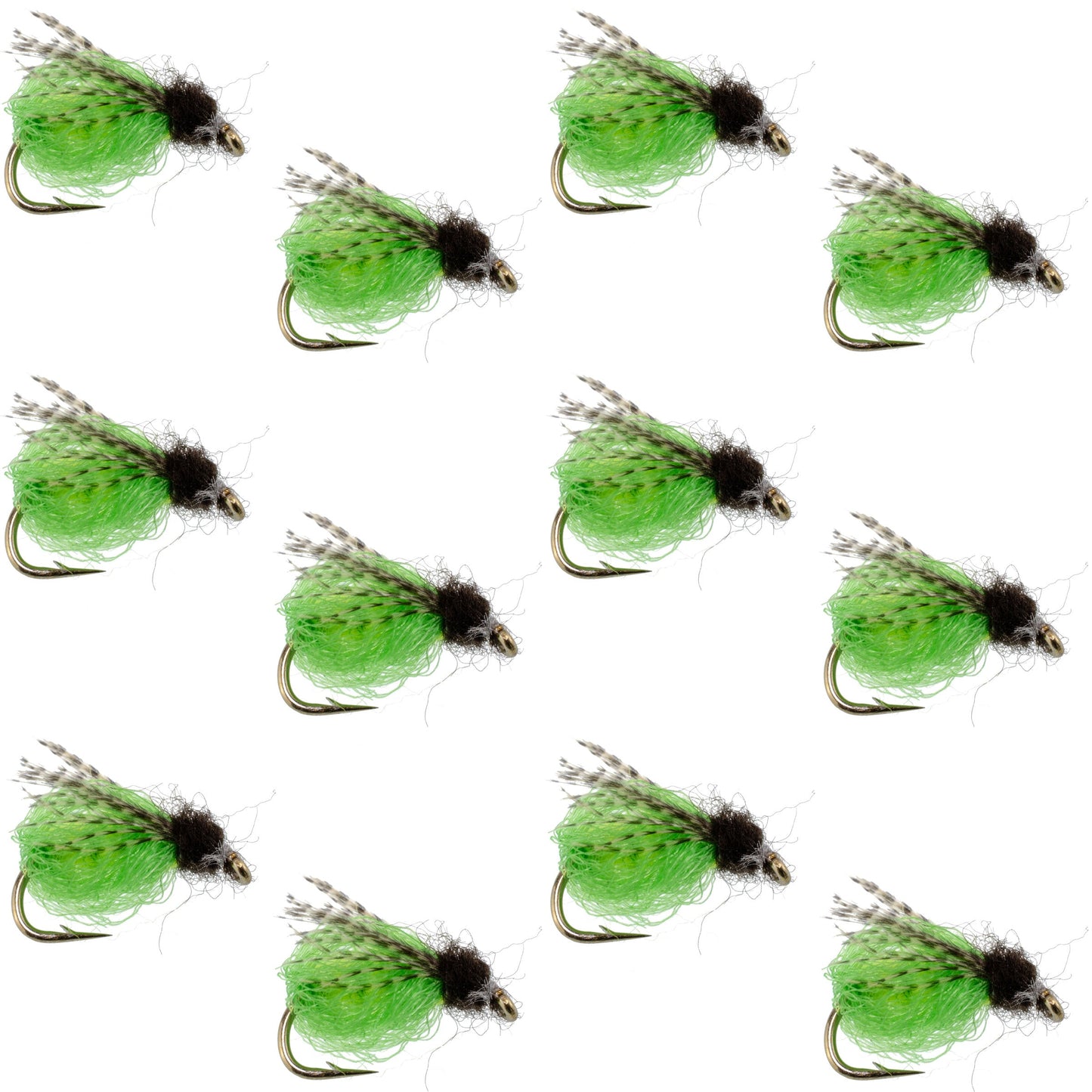 LaFontaine Bright Green Deep Sparkle Caddis Pupa - 1 Dozen Flies Hook Size 14