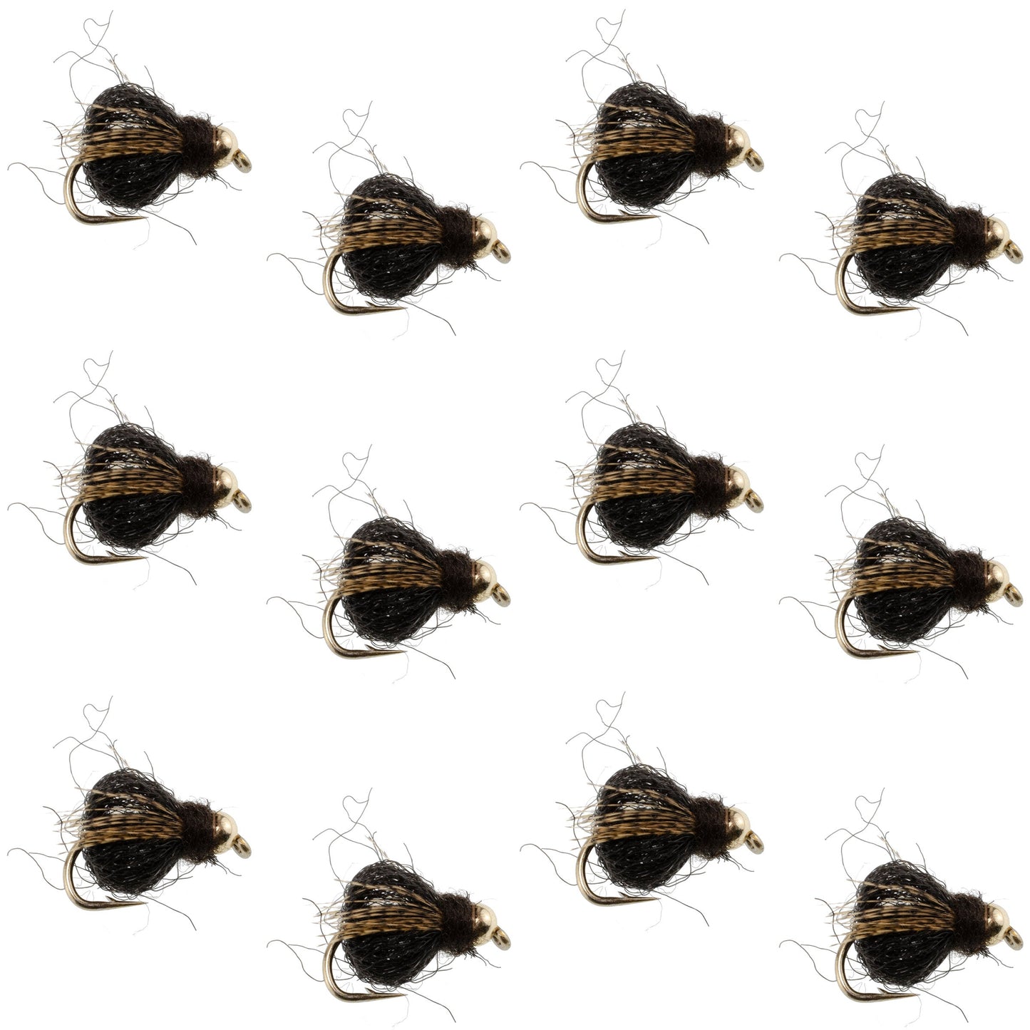 Bead Head LaFontaine Black Deep Sparkle Caddis Pupa - 12 Flies Size 18