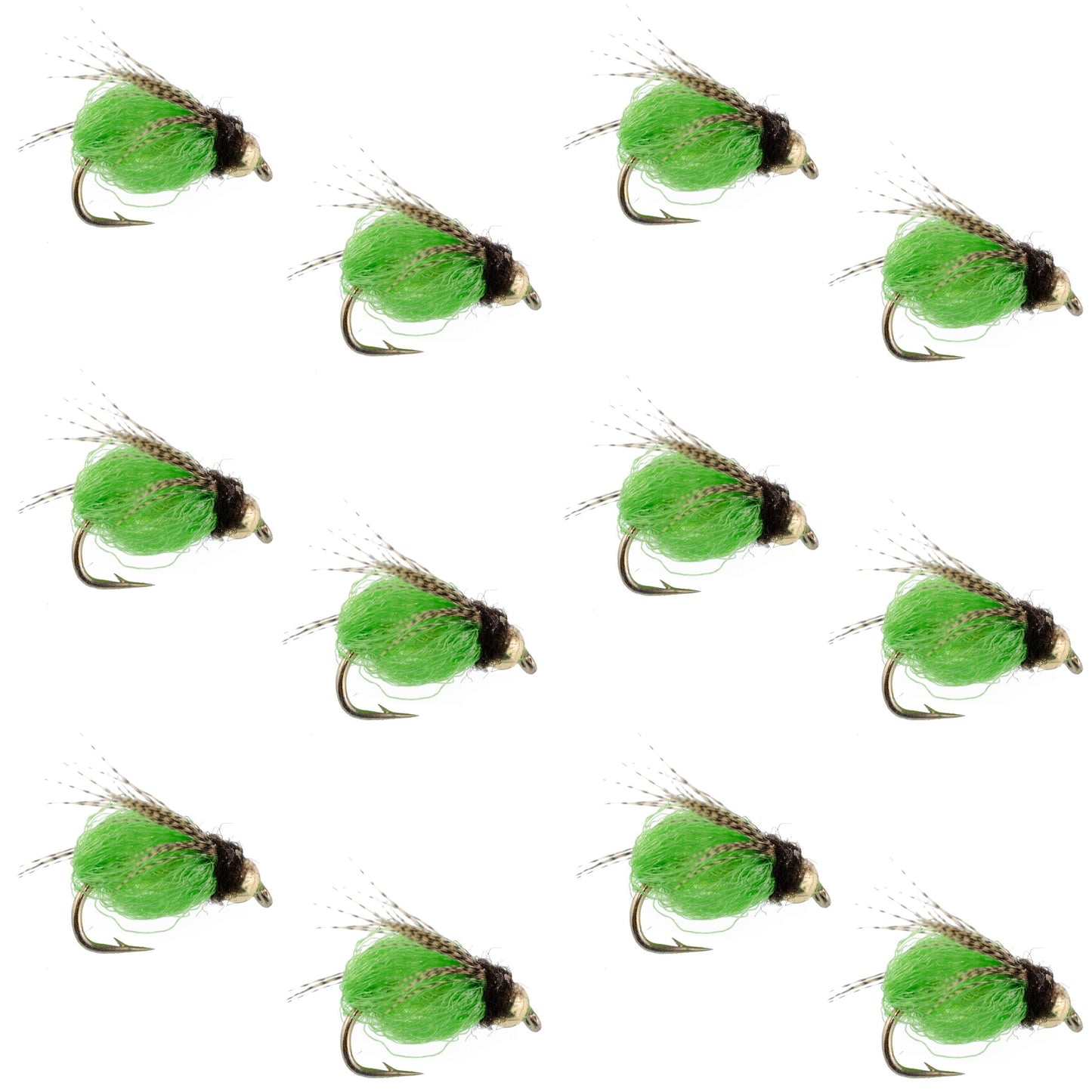Bead Head LaFontaine Green Deep Sparkle Caddis Pupa - 12 Flies Size 14