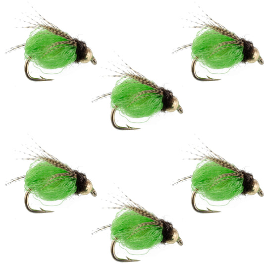Bead Head LaFontaine Bright Green Deep Sparkle Caddis Pupa - 6 Flies Hook Size 16
