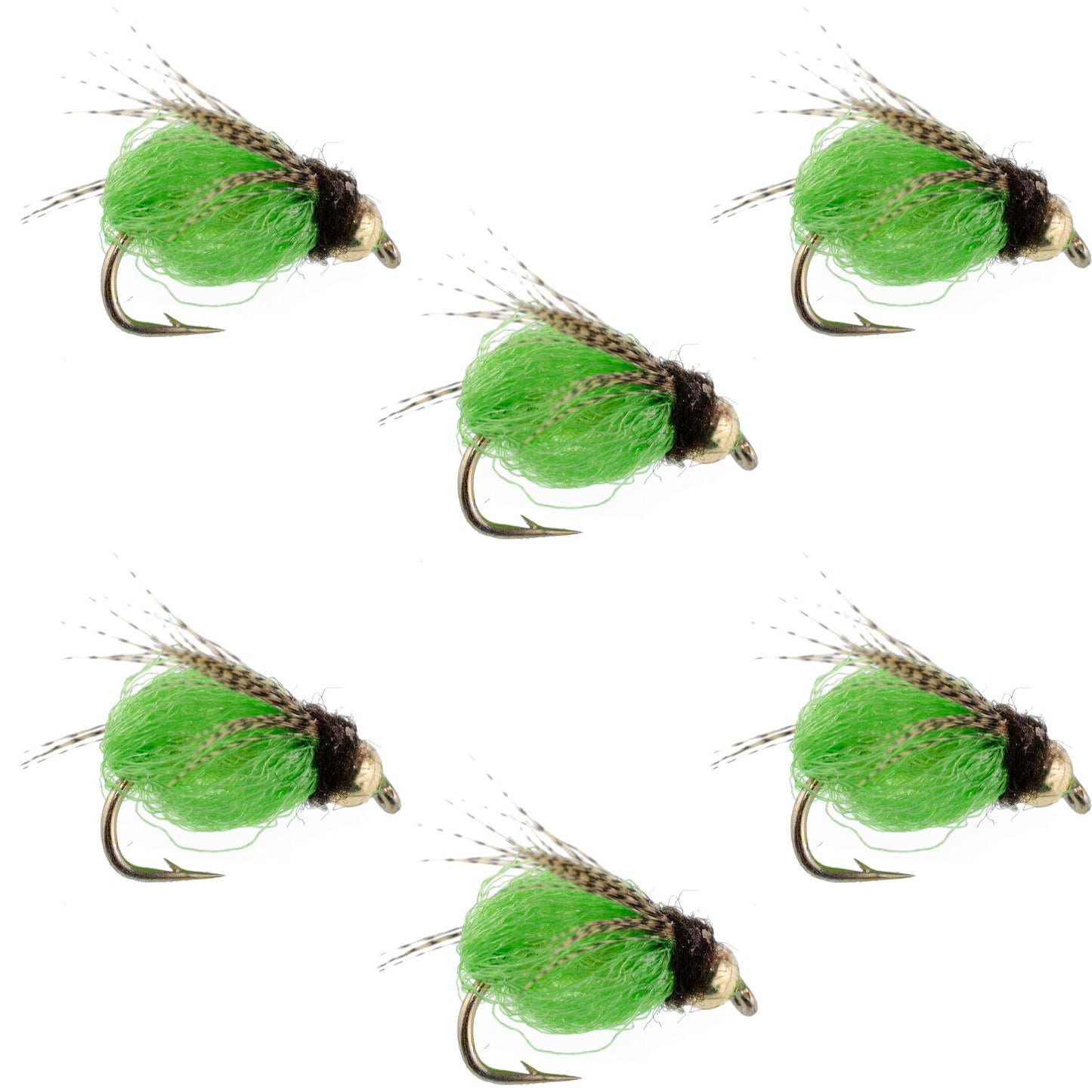 Bead Head LaFontaine Bright Green Deep Sparkle Caddis Pupa - 6 Flies Hook Size 18