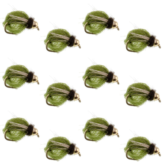 Bead Head LaFontaine Olive Deep Sparkle Caddis Pupa - 12 Flies Size 12