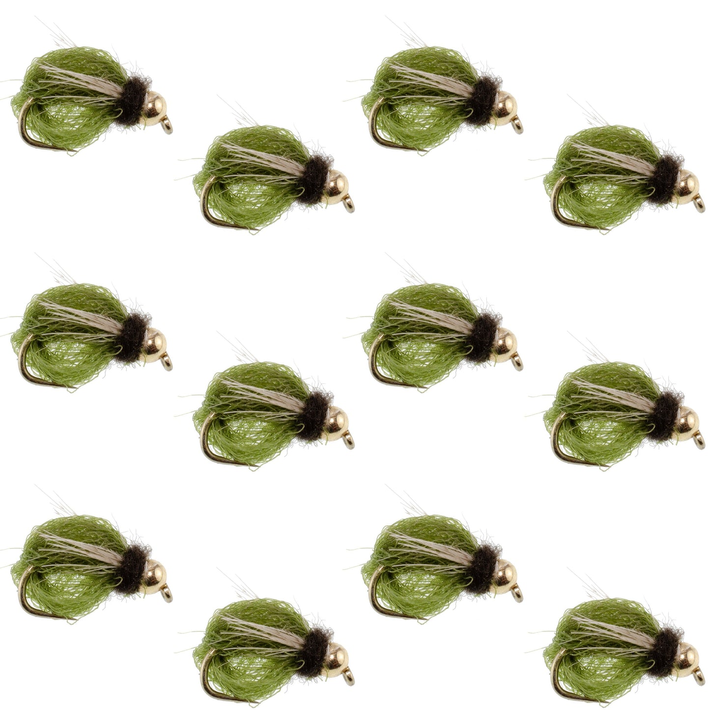 Bead Head LaFontaine Olive Deep Sparkle Caddis Pupa - 12Flies Size 16