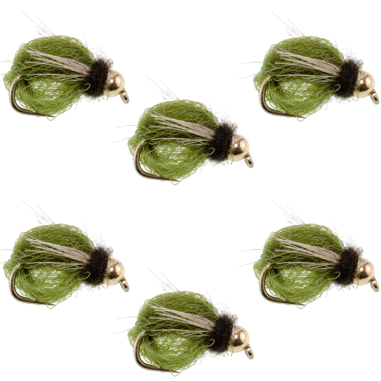 Bead Head LaFontaine Olive Deep Sparkle Caddis Pupa - 6 Flies Hook Size 16
