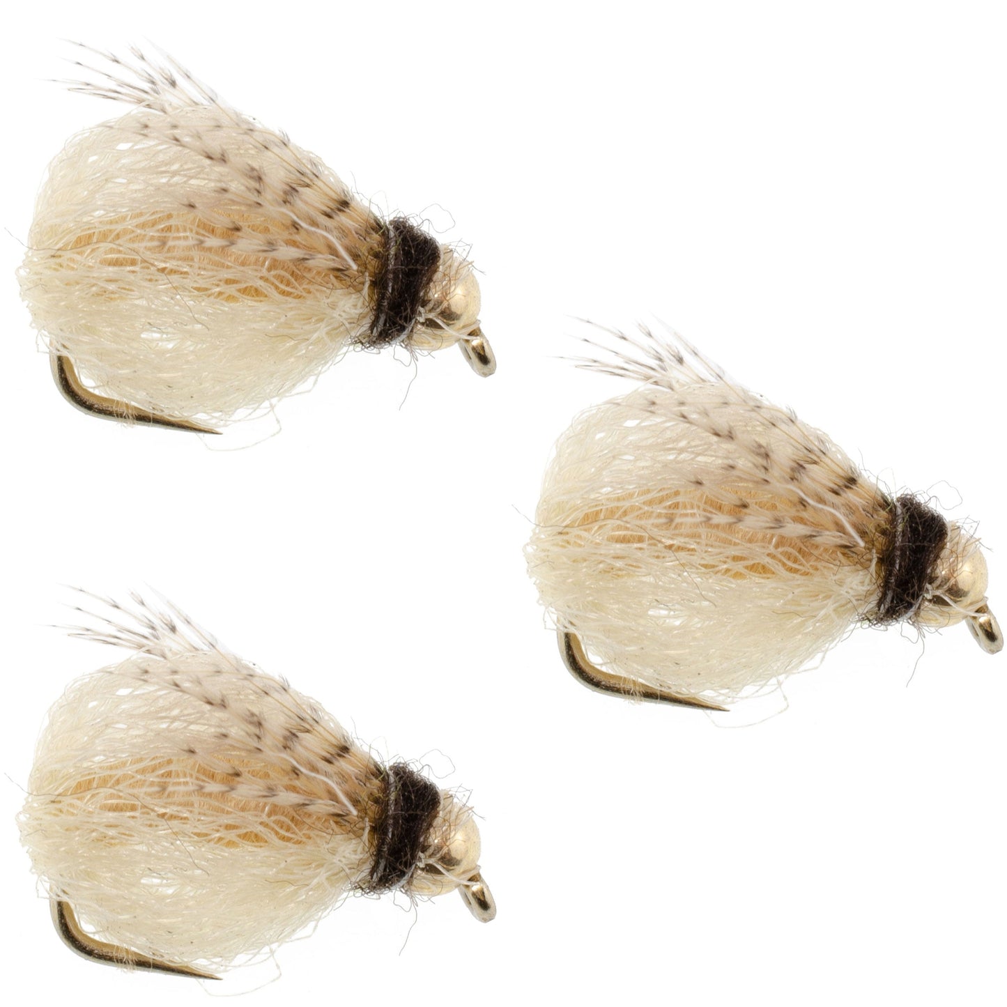 3 Pack Bead Head LaFontaine Tan Deep Sparkle Caddis Pupa - Hook Size 12