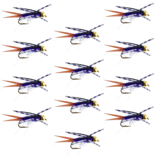Bead Head Purple Batman Rubber Legs Nymph Fly - 12 Flies Hook Size 10