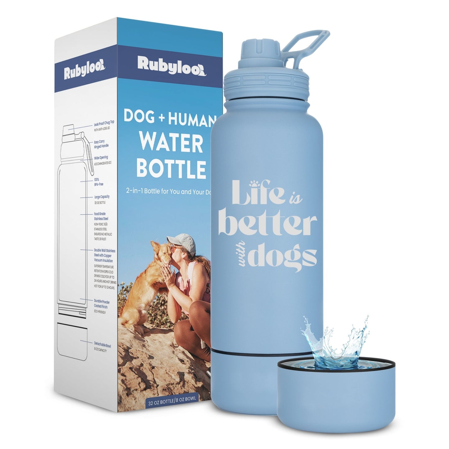 Water Bottle with Detachable Dog Bowl