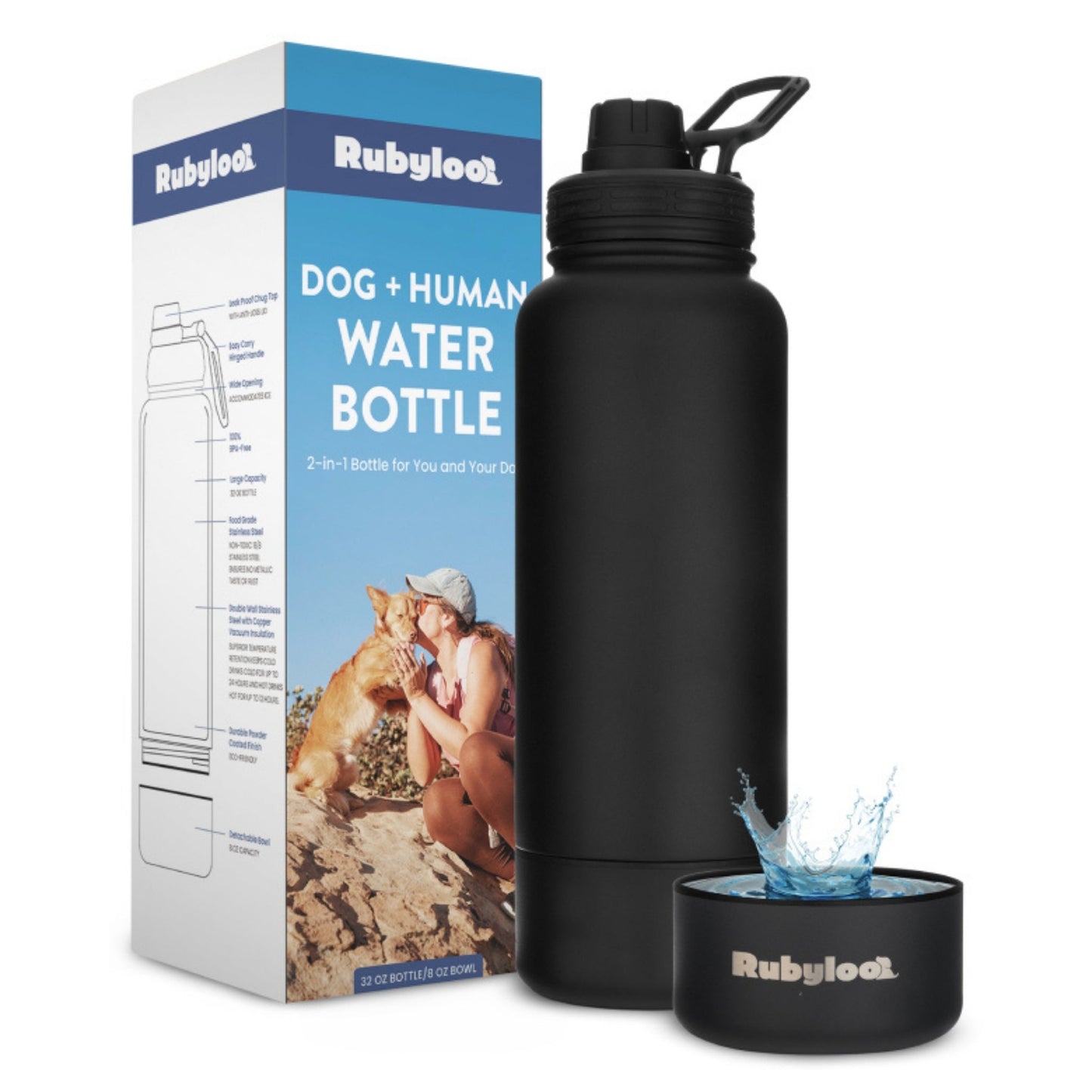 Water Bottle with Detachable Dog Bowl
