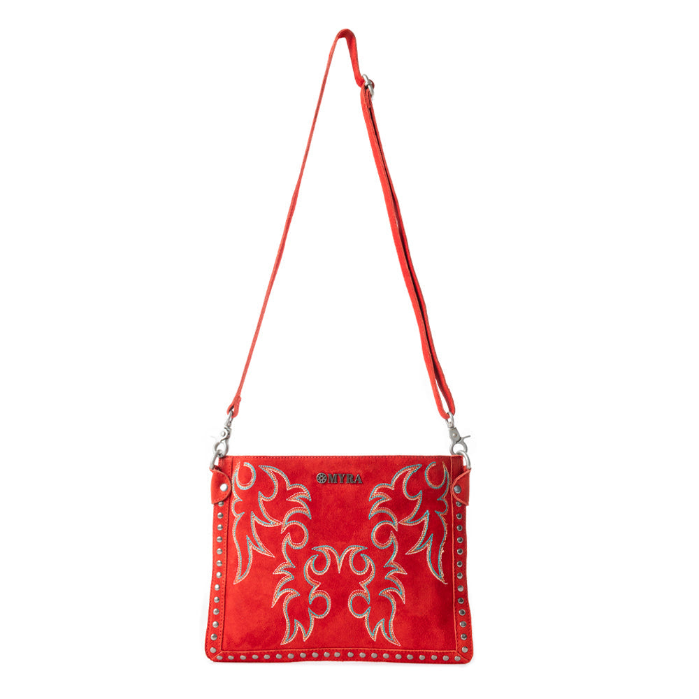 Texas Rose Western Embroidered Leather Bag in Scarlet Red