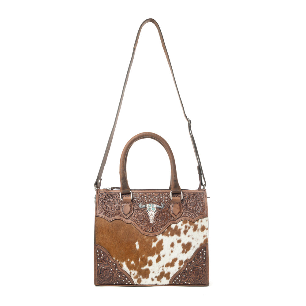 Myra Timber Trail Hairon Leather Concealed Carry Bag in Cream Mocha