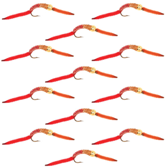 San Juan Worm Bead Head Power Worm Half and Half V-Rib - 1 Dozen Nymph Flies Hook Size 14