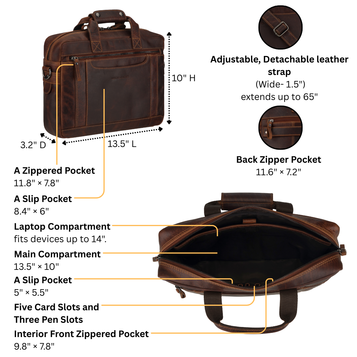 Seattle Briefcase Bag 14" Chestnut