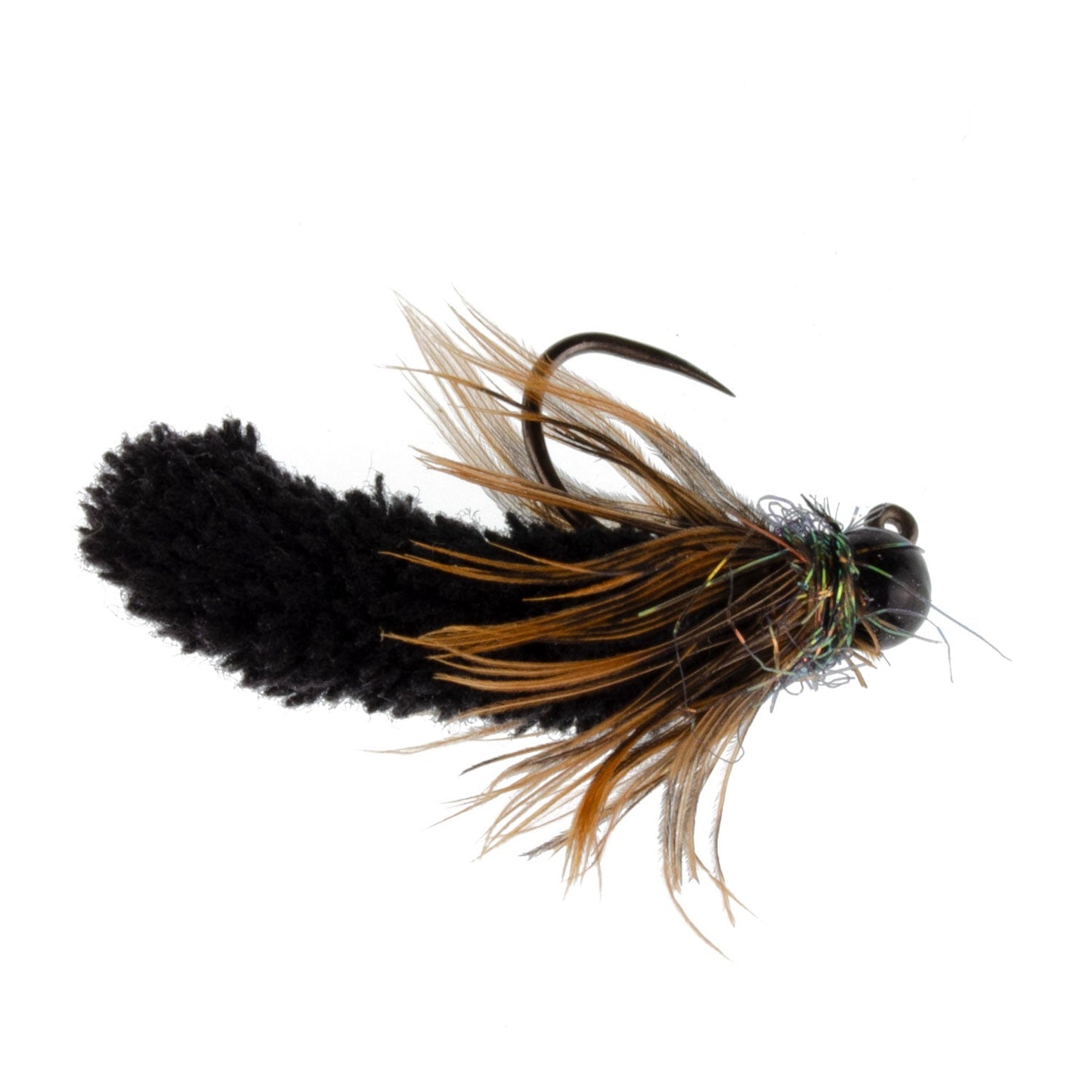 Tungsten Bead Black Mop Fly Tactical Jig Czech Euro Nymph Barbless Fly 6 Flies - Size 14