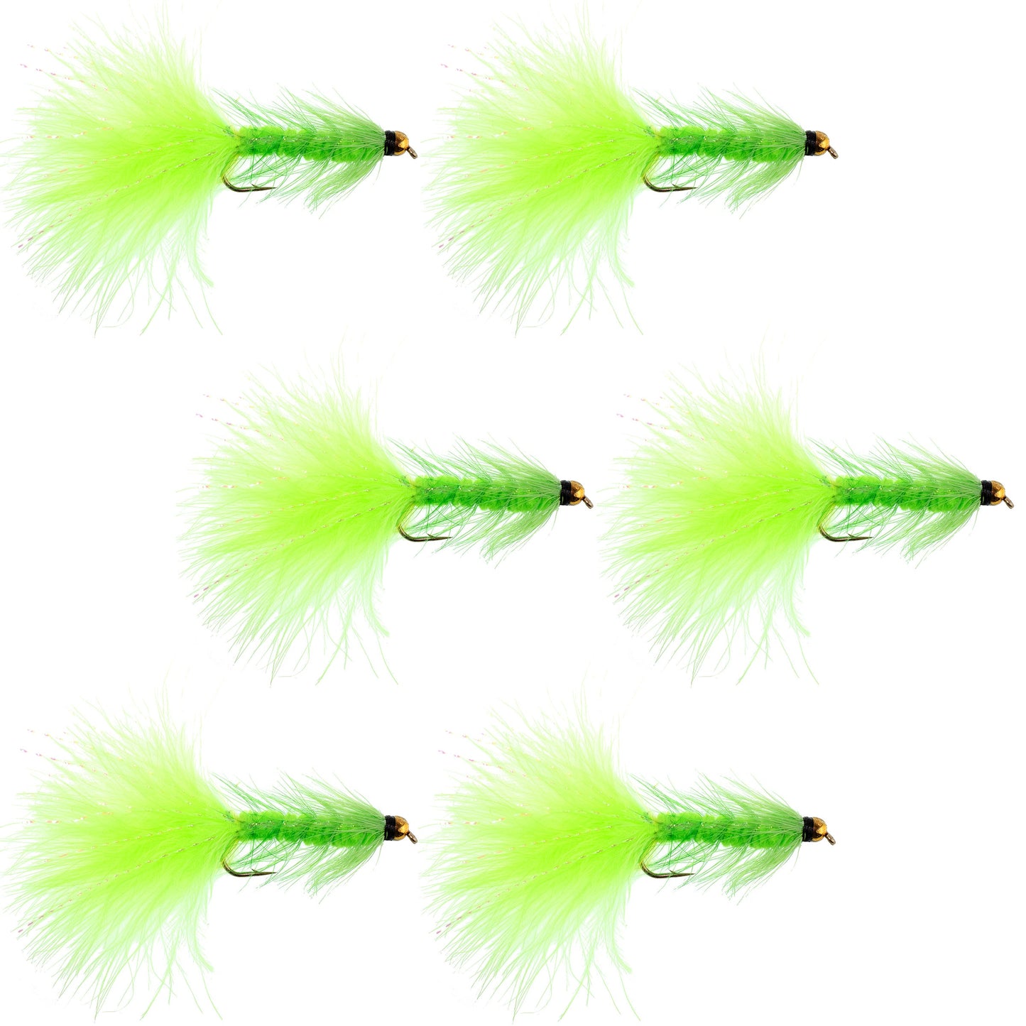 Chartreuse Bead Head Crystal Woolly Bugger Classic Streamer Fly - 6  Flies - Hook Size 8