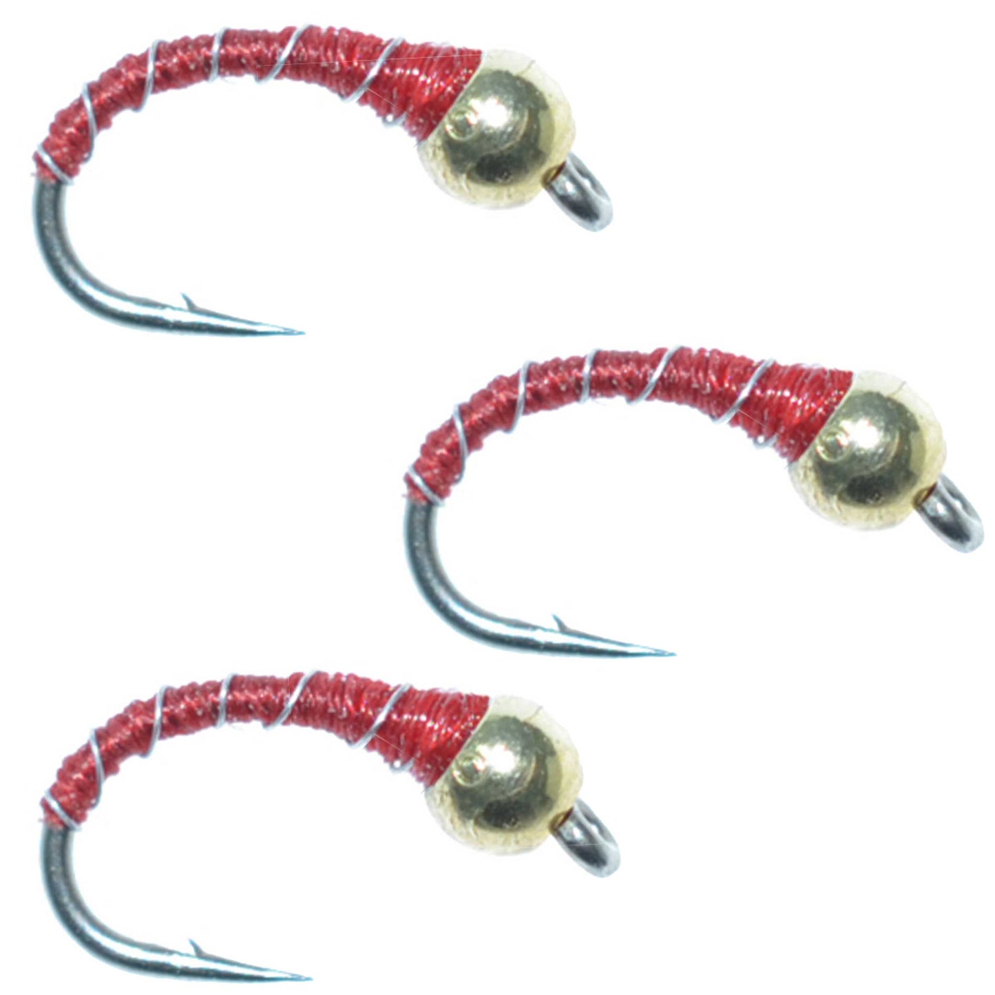 3 Pack Bead Head Red Zebra Midge Still Water Nymph Fly Fishing Fly Hook Size 14