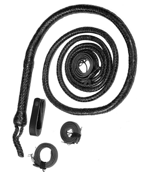Authentic Snake Black Leather Bullwhip for Sale (4ft–16ft)