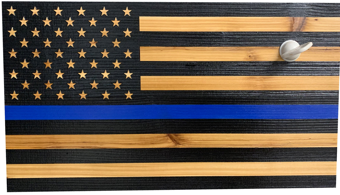 Blue Line American Flag Hidden Gun Storage, Customizable Thin Blue Line Concealment Flag for Police Officers and Law Enforcement Professionals