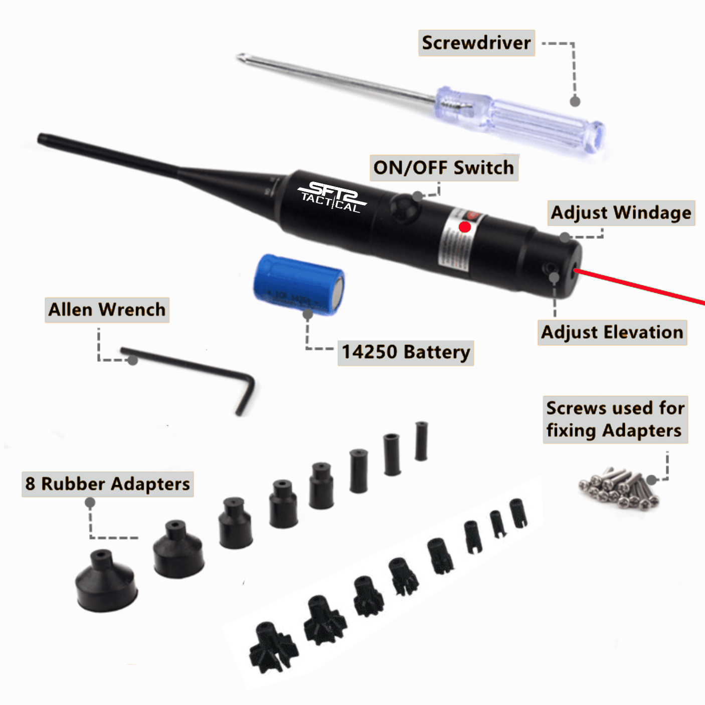 SFT2 Tactical Universal Laser Bore Sighter for .22 to .50 Caliber Scope