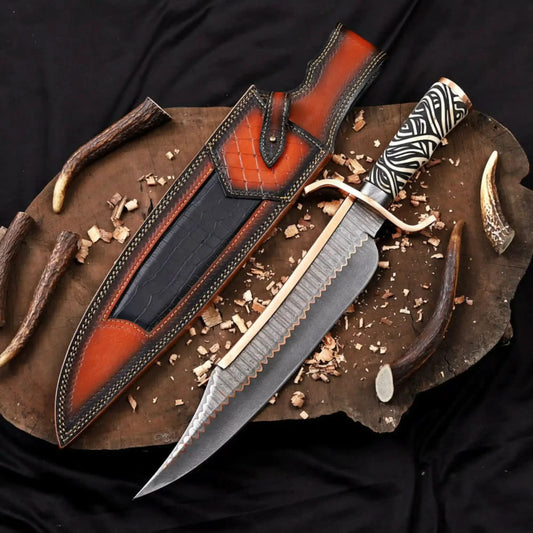 Copper Damascus Alamo Bowie Knife Handmade 12-Inch Musso-Style Collector Blade