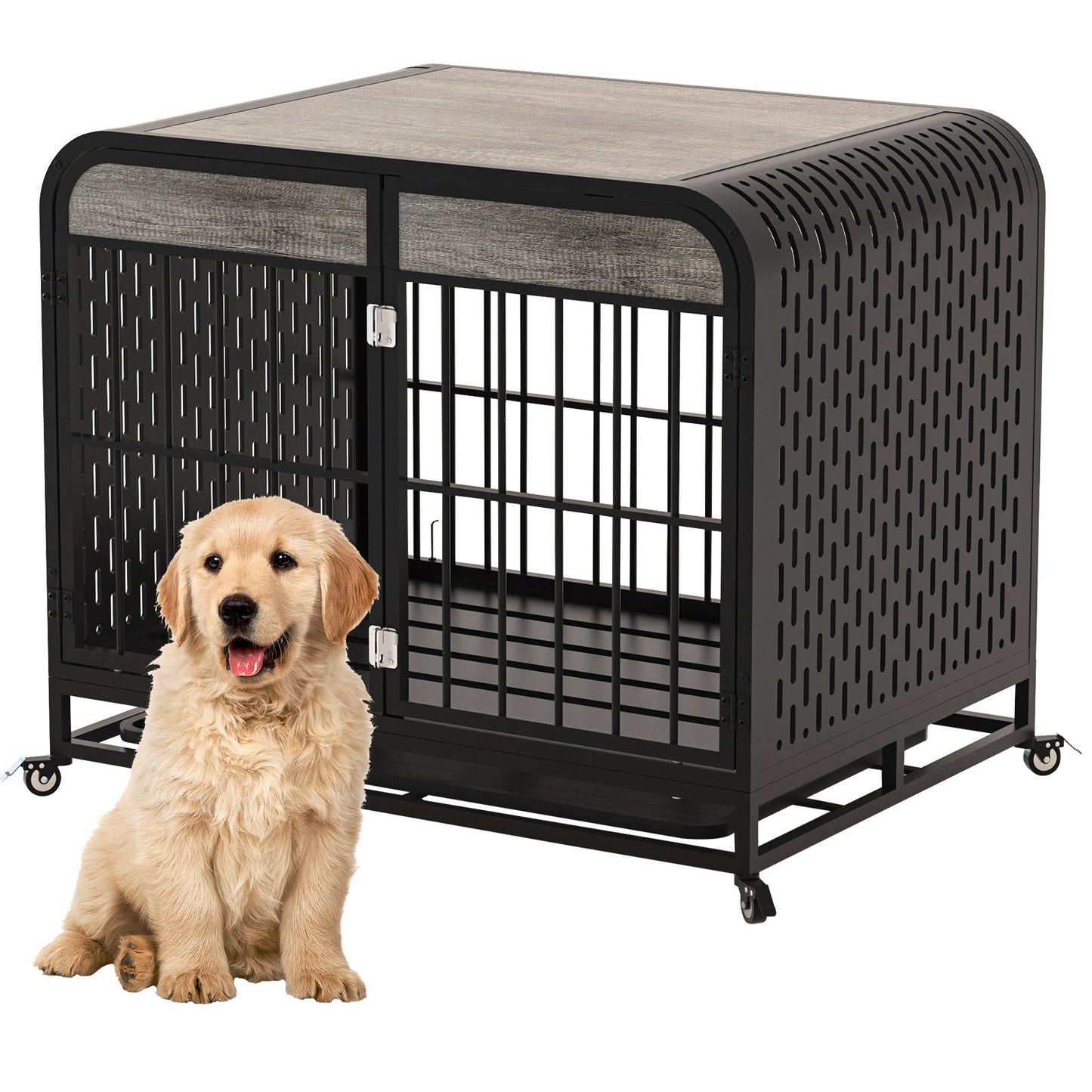 Heavy Duty Wooden Dog Crate Furniture Table 33 Inch Grey - Stylish and Durable Pet Solution