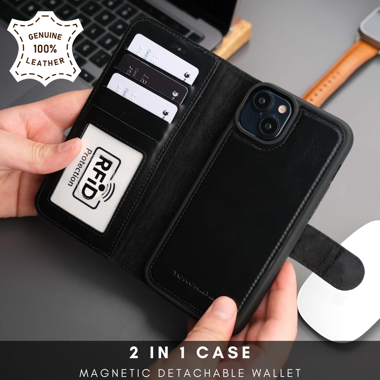 Casper Leather iPhone 15 Wallet Case | Detachable MagSafe Compatible RFID Protection