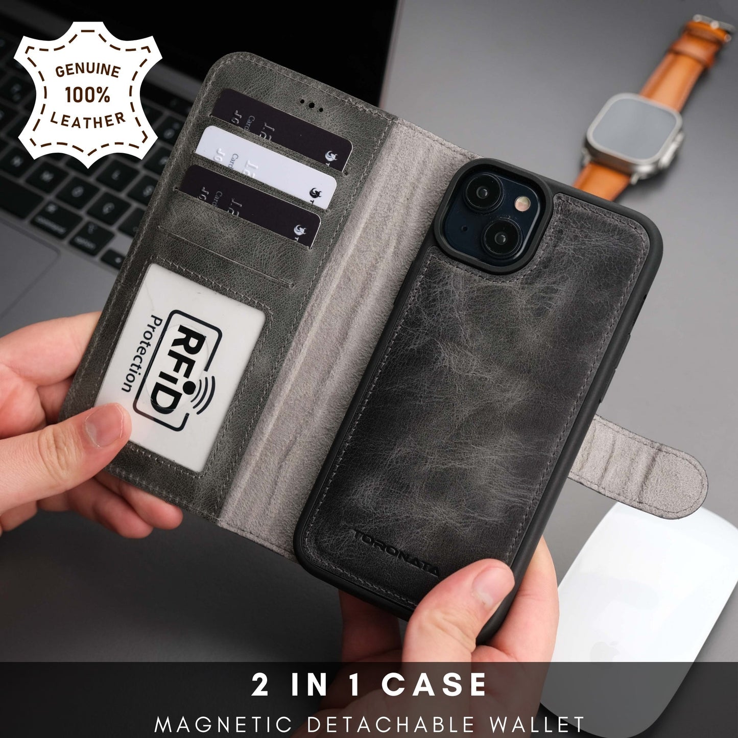 Casper Leather iPhone 15 Wallet Case | Detachable MagSafe Compatible RFID Protection