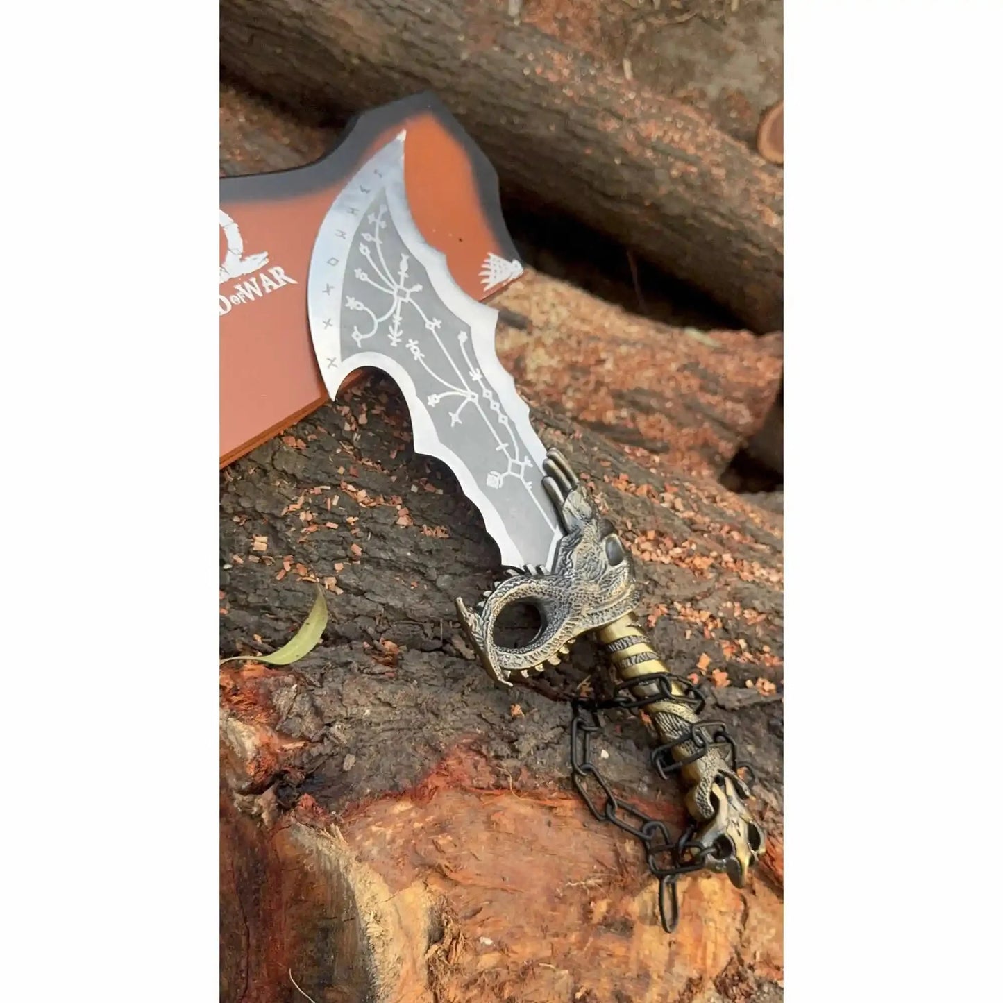 Chaos Inspired Recurve Bowie Knife with Rune Engraving and Dragon Guard