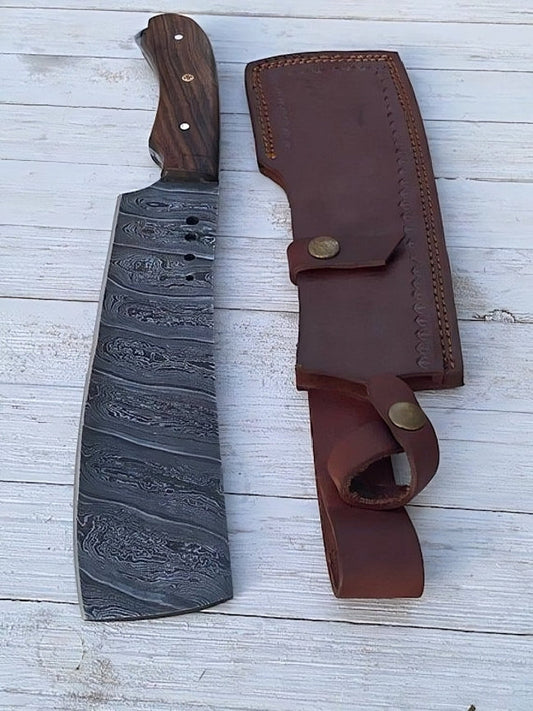 Rogue Cleaver - Custom Handmade Damascus Steel Cleaver Knife 12-Inch with Rosewood Handle | KBS Knives Store