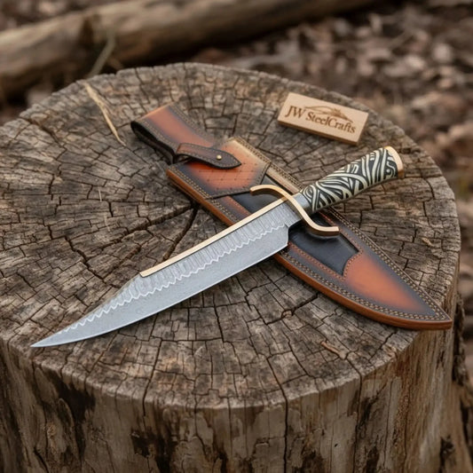 Copper Damascus Sub-Hilt Fighter Bowie Handmade 17-Inch Collector Display Knife