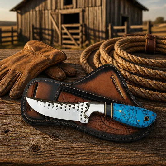 Cowboy Belt Knife – Rasp Tool Steel & Turquoise Handle