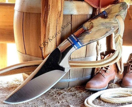 Cowboy Knife D2 Steel Blade with White Buffalo Horn Handle