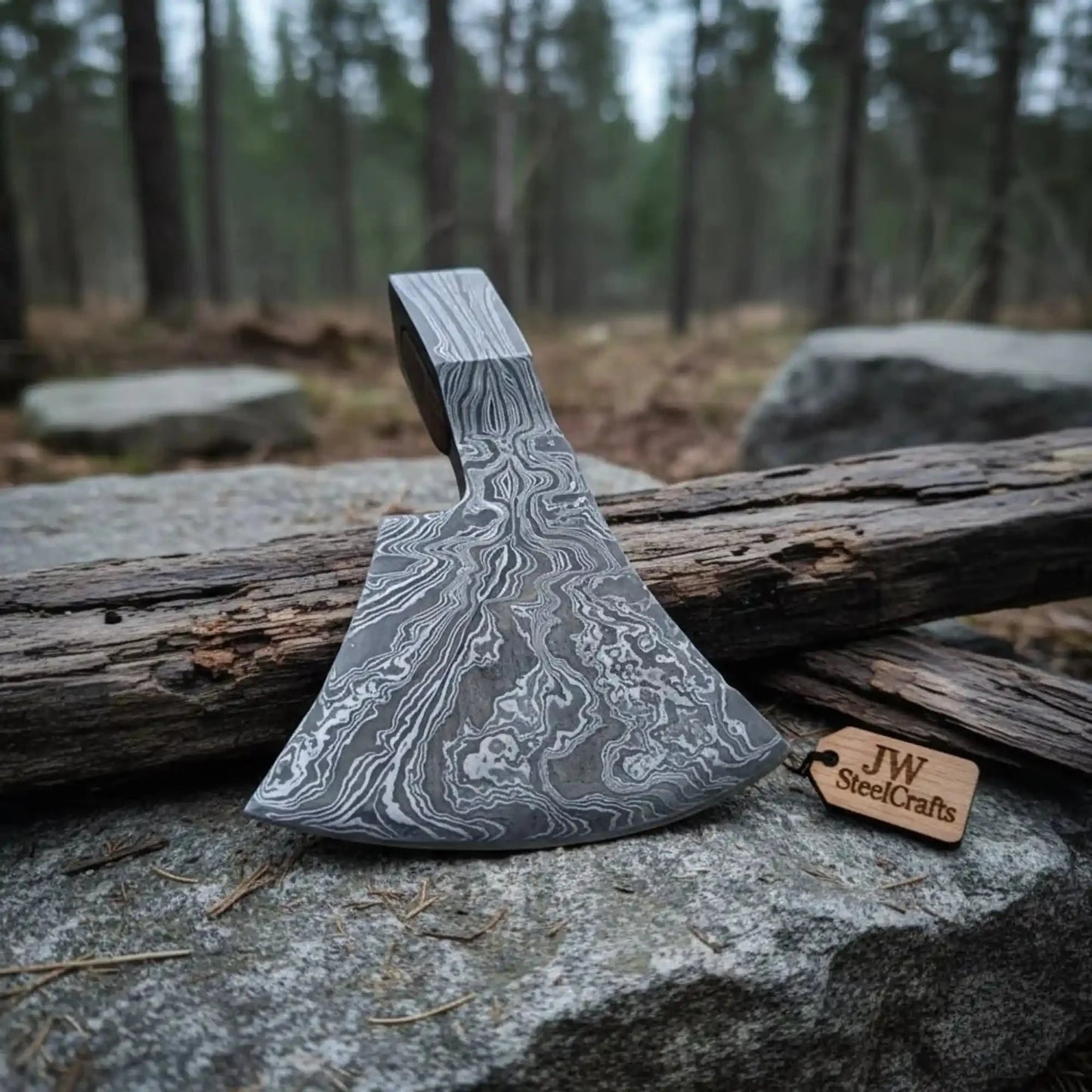 Custom Damascus Steel Axe Head Blank – Hand Forged Bearded Axe Blade for Handle Making