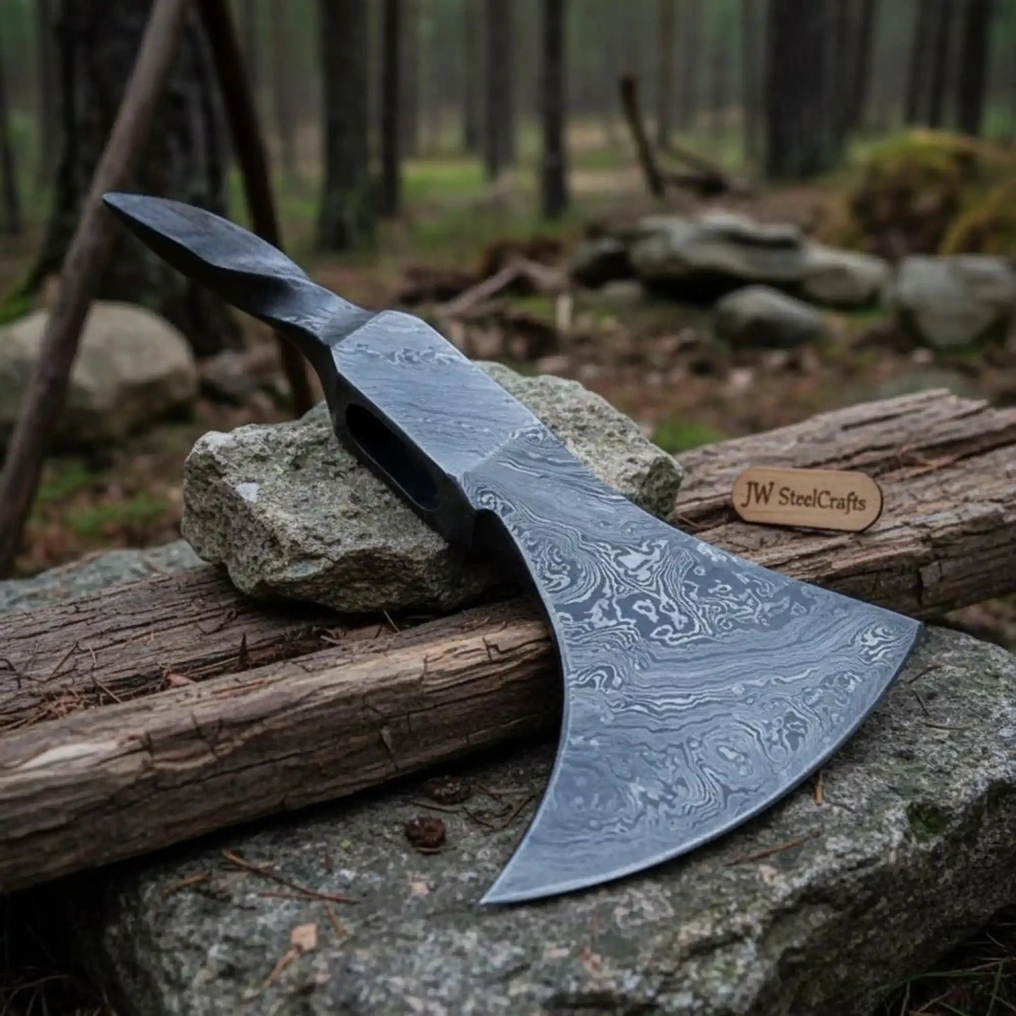 Custom Handmade Damascus Steel Tomhawk  Viking Axe Head 10" long