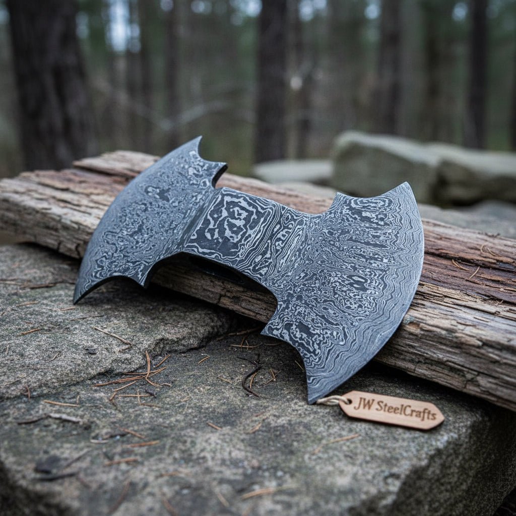 Damascus Double-Bit Axe Head – Fantasy Crescent Pattern