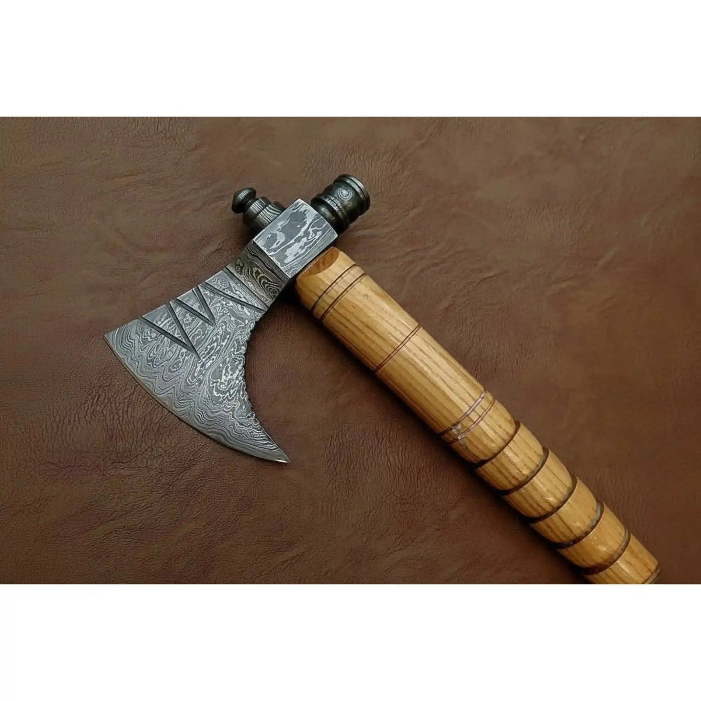 Damascus Pipe Axe 19 Inch Ash Wood Handle | Hand Forged Tomahawk Smoking Axe | JW SteelCrafts