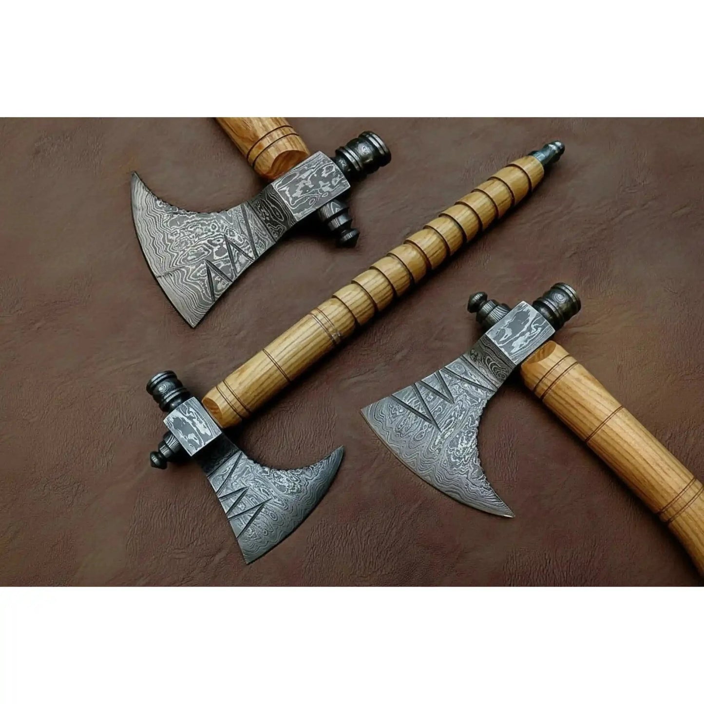 Damascus Pipe Axe 19 Inch Ash Wood Handle | Hand Forged Tomahawk Smoking Axe | JW SteelCrafts