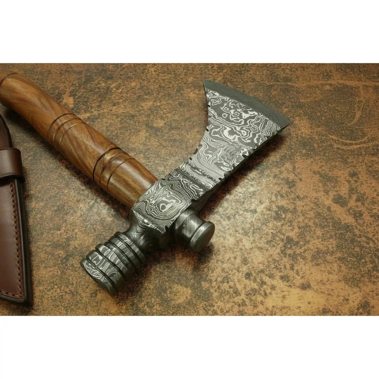 Damascus Smoking Axe Straight Handle 19 Inch