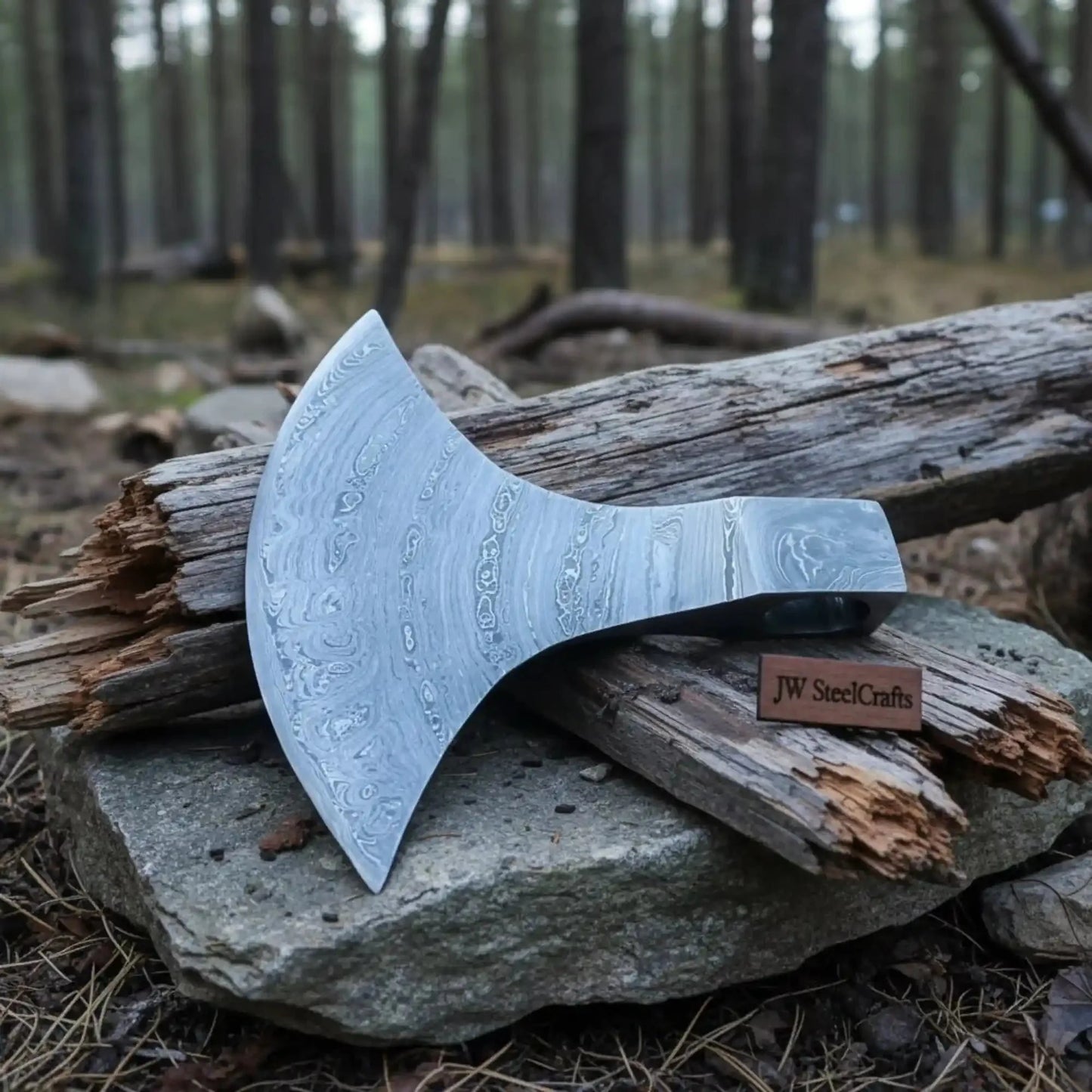 Damascus Steel Bearded Axe Head Blank – Hand Forged Viking Axe Head for Custom Handle Making