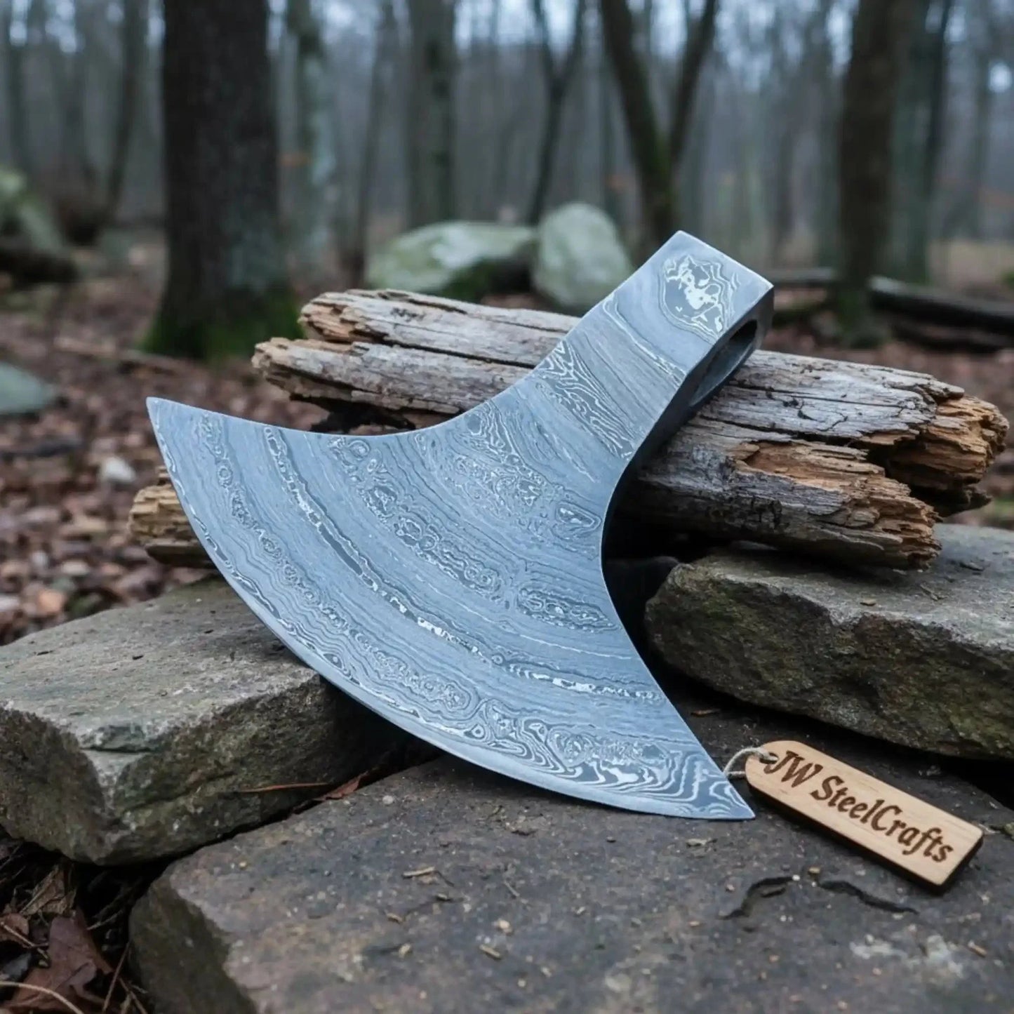 Damascus Steel Bearded Axe Head Blank – Hand Forged Viking Axe Head for Custom Handle Making