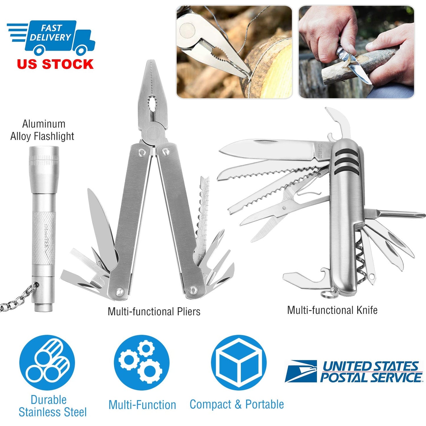 Outdoor Survival Tool Set Pocket Knife Pliers Flashlight Survival Emergency Kit for Camping Hiking Adventure Fishing Hunting