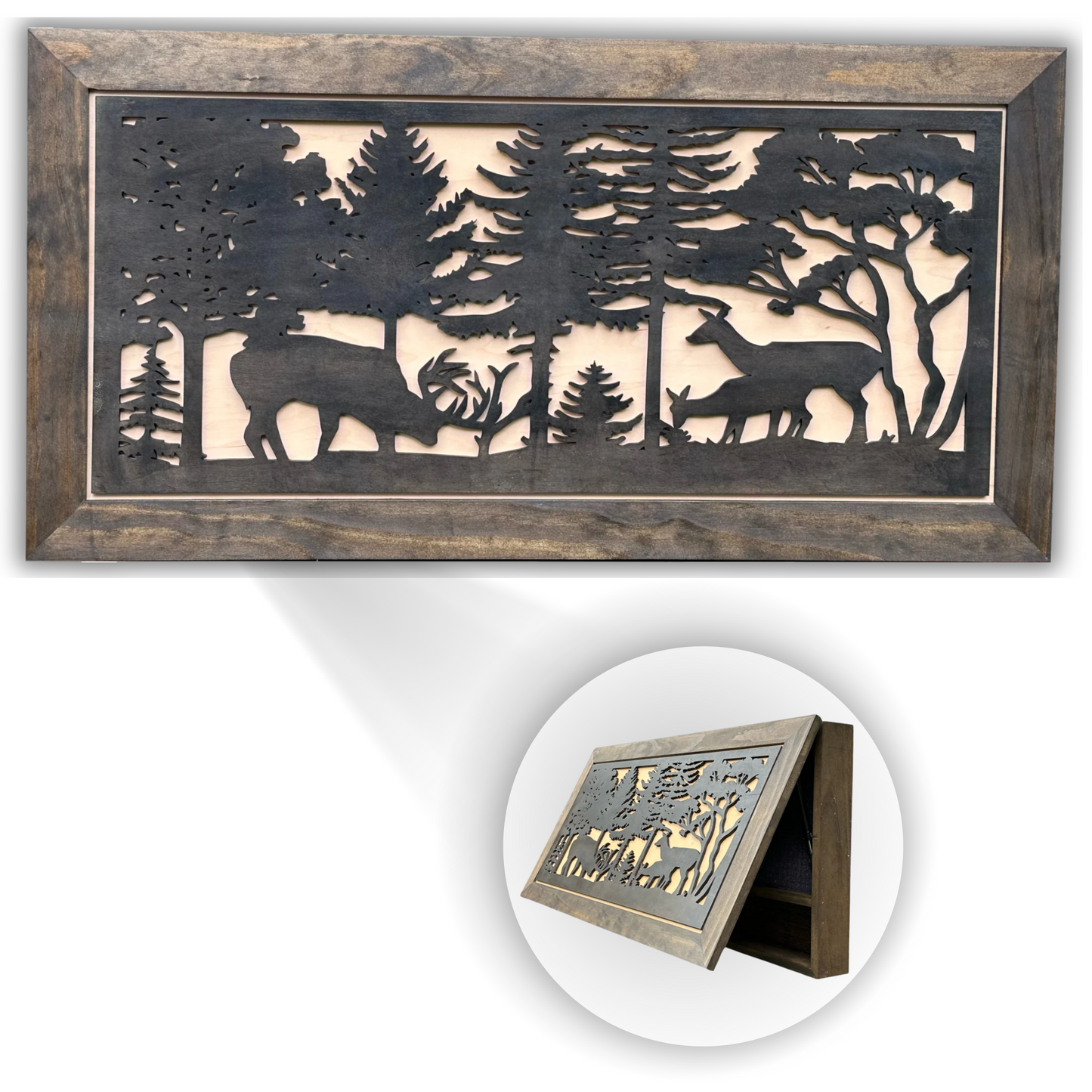 Large Hidden Gun Storage Cabinet Deer Scene Wall Decor - Deer In The Woods Concealed Gun Cabinet