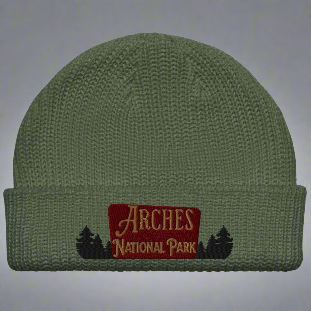 Arches National Park Sign Embroidered Beanie