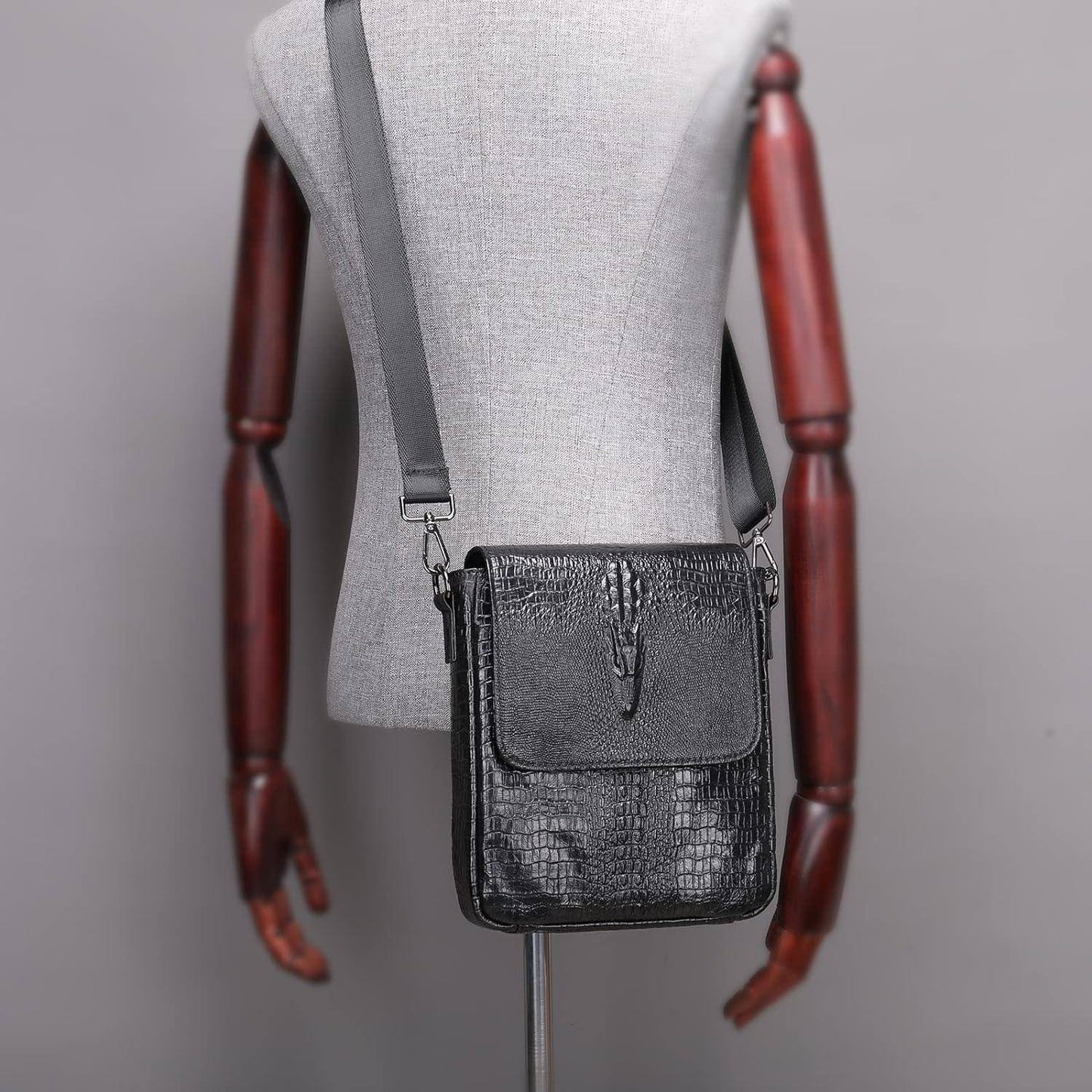 Crocodile Embossed Leather Sling Bag – Rugged & Refined