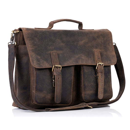 Premium Buffalo Leather Messenger Bag – Full-Grain 15.5″ Laptop Brief