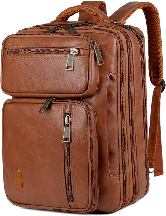 Convertible Leather Laptop Backpack – 16″ 2-in-1 Briefcase Design