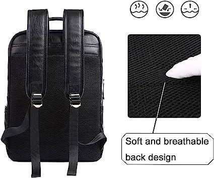 Leather Travel Laptop Backpack – 17″ Water-Resistant Vegan Design