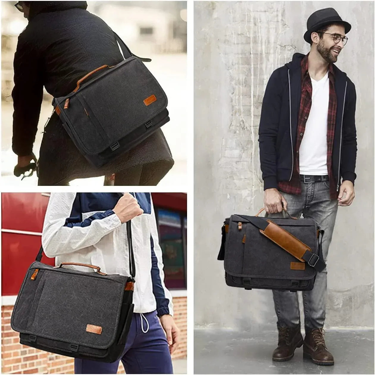 Water-Resistant Canvas Messenger Bag – 17.3″ Laptop Work & Travel Brief