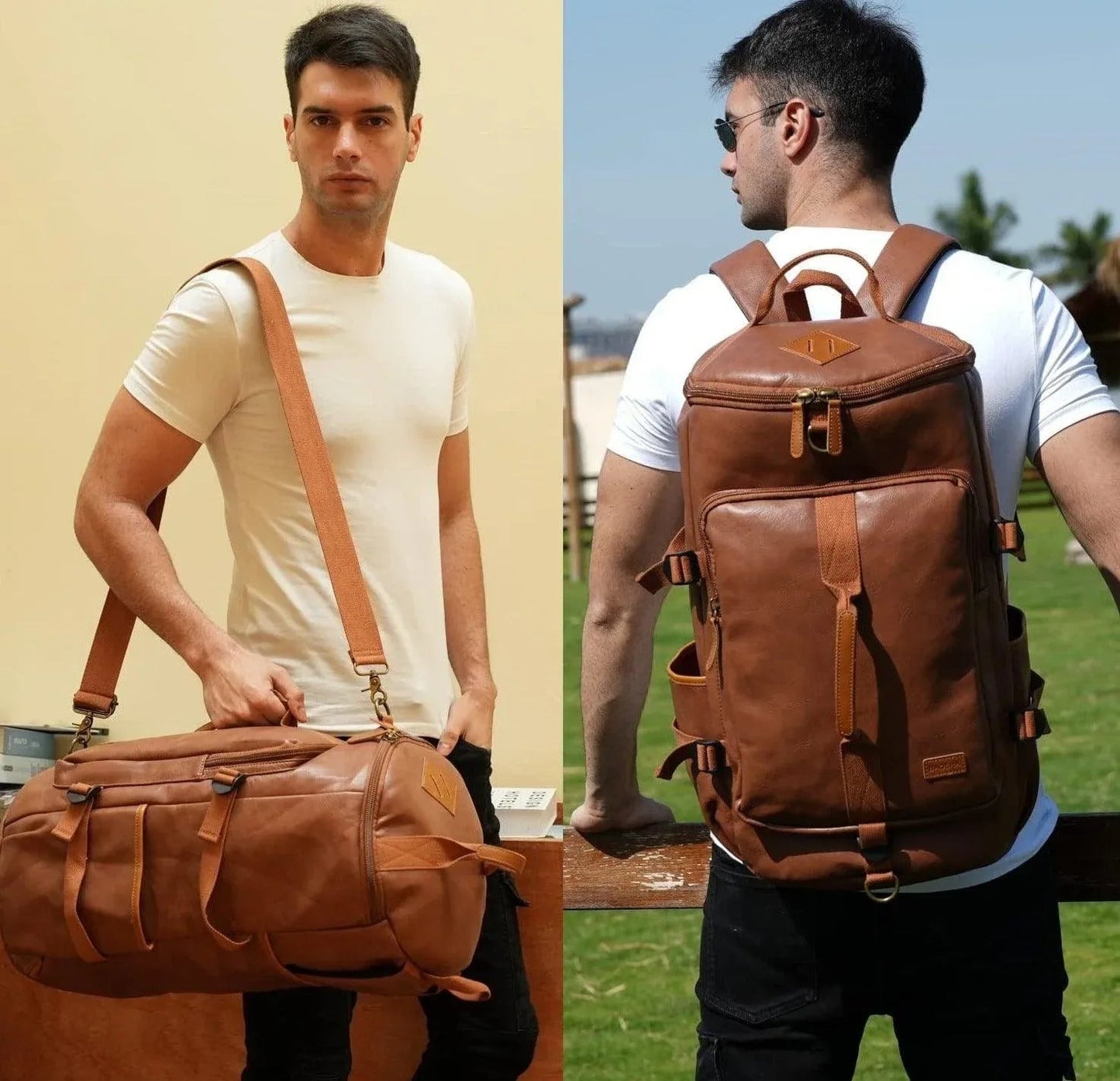 Soft Leather Duffel Bag – 40L Convertible Vegan Travel Bag